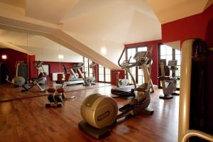 a gym with treadmills and exercise equipment in a room at Wilhelminenhof in Trausdorf an der Wulka