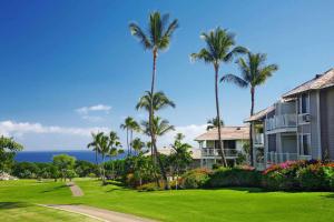 ワイレアにあるWailea Grand Champions Villas - CoralTree Residence Collectionの海の前のヤシの木がある家