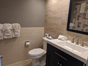 a bathroom with a toilet and a sink at Beach Harbor Resort in Sturgeon Bay