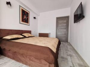 a bedroom with a bed and a flat screen tv at VIP Apartment-Brilliant Apartments in Constanţa