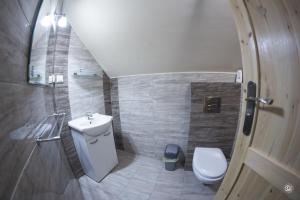 un baño con lavabo e inodoro en Siedlisko Na Fali, en Krynica Morska