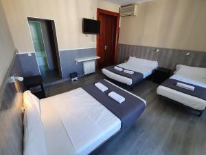 a hotel room with two beds and a television at Plaza Dort Rooms IV in Madrid