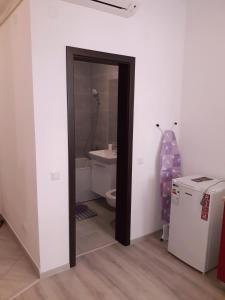 a bathroom with a toilet and a sink at Palas Studios in Iaşi +22 photos