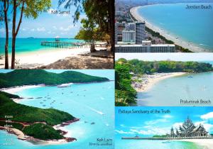 un collage di tre foto di una spiaggia di TUCHELAND Luxury Pool Villa Pattaya Walking Street 7 Bedrooms a Pattaya Sud
