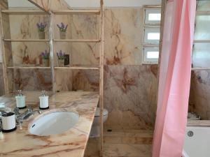 y baño con lavabo y ducha. en OASIS Exclusive Apartment @ Athenian Riviera, en Atenas