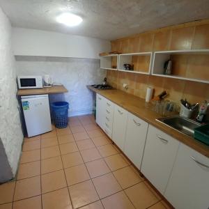 a small kitchen with a sink and a refrigerator at RANCHO-JURA in Podlesice +25 photos