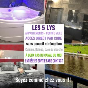 un collage de fotos de un anuncio para una bañera en Apartments Les 5 LYS - Quartier La Bastide en Carcasona