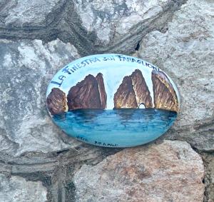 a rock bowl with a picture of mountains on it at La Finestra sui Faraglioni in Capri