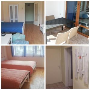 Apartment Milanovi في سوزوبول: اربع صور لغرفة بسرير وطاولة