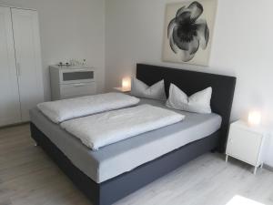 1 dormitorio con 1 cama con 2 almohadas en Haus Linde Frauenwald am Rennsteig, en Frauenwald