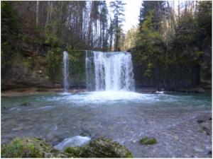 a waterfall in the middle of a river at Loft Chupferhammer & Loft Factory in Ober-Bazenheid