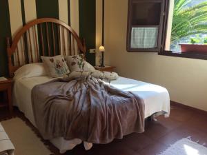 Un dormitorio con una cama con una manta. en Hotel peñacabrera 1, en Santa Eulalia