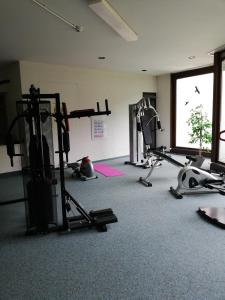 een fitnessruimte met diverse fitnessapparatuur in een kamer bij Lived-In Appartement in Bad Urach