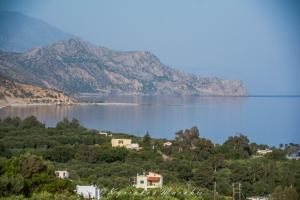 a view of a lake with mountains in the background at La Casa Del Vitsi in Palaiochora