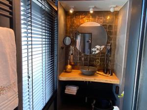 a bathroom with a sink and a mirror at Hotel-Restaurant Unicum Elzenhagen in Poeldijk