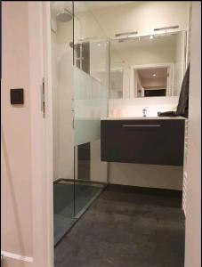 een badkamer met een wastafel en een spiegel bij Cocoon in East-Brussels in Wezembeek-Oppem