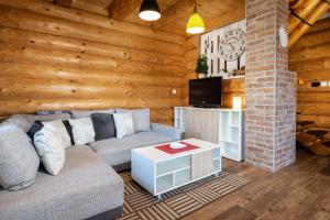 a living room with a couch and a tv at FAIRYTAIL sk in Veľký Slavkov