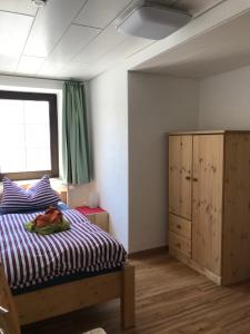 1 dormitorio con 1 cama, ventana y armario en Pension Gambrinus, en Rißtissen