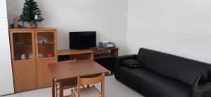 a living room with a couch and a table at Appartamento Raffaello in Cattolica