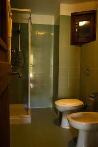 ein Bad mit einer Dusche, einem WC und einem Waschbecken in der Unterkunft Nido delle aquile in Cogne