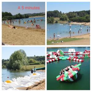 a series of four pictures of people at a beach at Le Petit Brétigny in Beaumont +3 photos