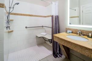 uma casa de banho com um lavatório e um chuveiro em La Quinta by Wyndham Alamo-McAllen East em Alamo