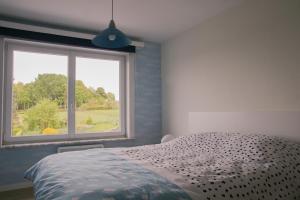 een slaapkamer met een bed en een raam bij Vakantiewoning Hoge Zavel in Brakel