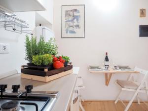 a kitchen with a counter with tomatoes and plants on it at Castello di Gaia in Magreglio
