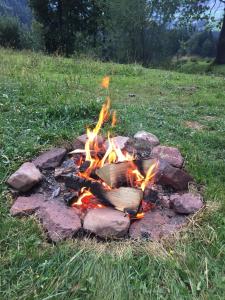 eine Feuerstelle im Gras auf einem Feld in der Unterkunft Haus Kibitz in Fieberbrunn