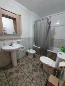 a bathroom with a sink and a toilet and a shower at AMPLIO APTO en ROQUETAS in Roquetas de Mar