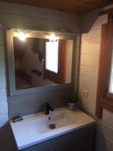 La salle de bains est pourvue d'un lavabo et d'un miroir. dans l'établissement Chalet Le Roncing, à Gérardmer