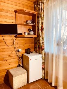 a small refrigerator in a room with a window at Гостевой дом "Дача Салтов" in Staryy Saltiv