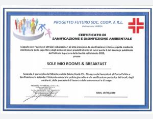 Certifikat, nagrada, znak ali drug dokument, ki je prikazan v nastanitvi Sole Mio Rooms & Breakfast