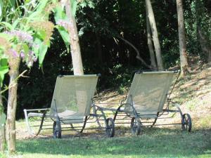 zwei Stühle im Gras neben Bäumen in der Unterkunft Le Maddalene B&B in Avigliana