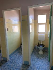 a bathroom with a toilet and a window at Kootingal Hotel in Kootingal