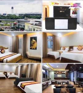 een collage van vier foto's van een hotelkamer bij Doha 2 Hotel Saigon Airport in Ho Chi Minh-stad
