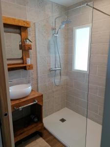 bagno con doccia e lavandino di Chambre Studio Les Deux Vagues a Sangatte