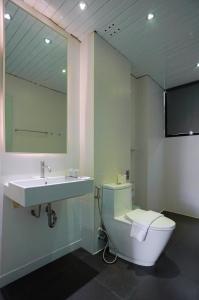 清邁的住宿－查恩基安貝德酒店- 僅限成人，一间带水槽、卫生间和镜子的浴室