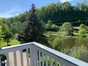 a balcony with a view of a river at Apartment direkt an der Waldnaab in Neustadt an der Waldnaab