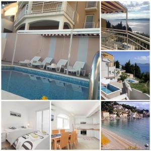 a collage of photos with a house and a pool at Mimice Bay Apartments in Mimice