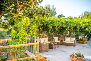 un patio con sillas de mimbre y plantas en un jardín en Il Gallo Con Gli Stivali, en Termoli