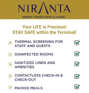 a screenshot of the nmnana appartment transit hotel and lounge with the text at Niranta Transit Hotel Terminal 2 Arrivals/Landside in Mumbai