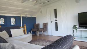 a living room with a couch and a tv at Nature House Arany in Zalaszentgrót