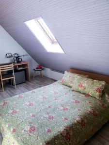 a bedroom with a bed and a skylight at Cinnamon villa in Palanga