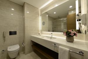 a bathroom with a sink and a toilet and a mirror at Holiday Inn Bursa - City Centre by IHG in Bursa