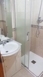 La salle de bains est pourvue d'un lavabo et d'une douche. dans l'établissement Peñíscola Playa, à Peñíscola