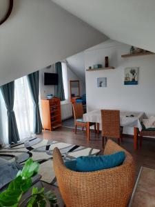 Televízia a/alebo spoločenská miestnosť v ubytovaní Kamilla Apartman Villapark