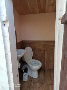 Camping U Mani في Wiżajny: حمام مع مرحاض ومغسلة