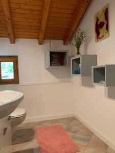 a bathroom with a sink and a toilet at Grotto Pergola in Giornico