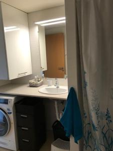 Apartamento Sa Perdiu 16 في Son Carrio: حمام مع مغسلة وغسالة ملابس